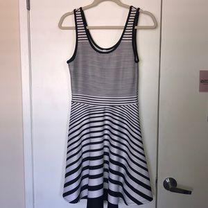 Scoop Neck Black & White Striped Dress